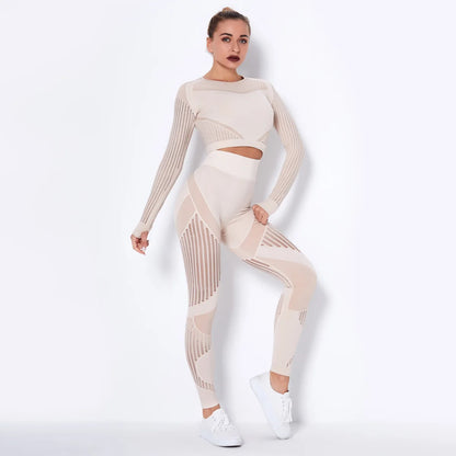 2PCS Seamless Quick Dry Long-sleeved Fitness Set