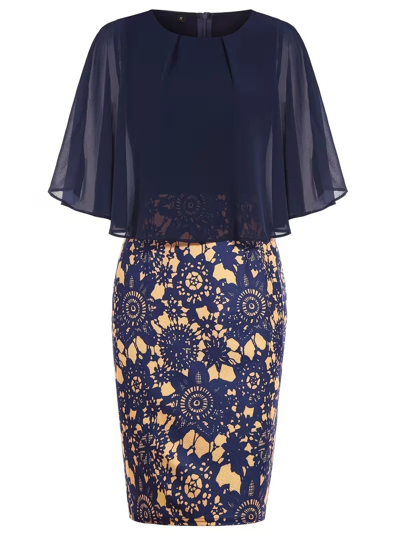 Women's Elegant Cape Sleeve Bodycon Pencil Dress