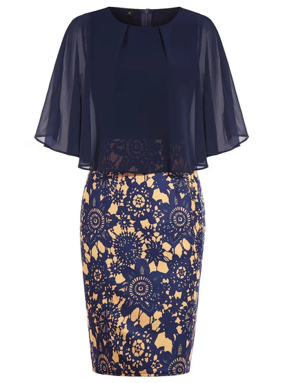 Women's Elegant Cape Sleeve Bodycon Pencil Dress