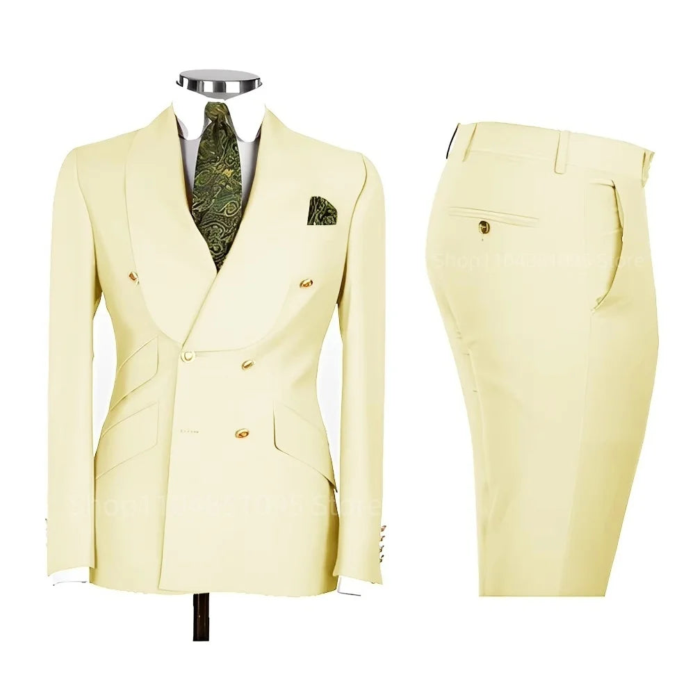 Men's Formal Double-Breasted Business & Wedding Suit Set
