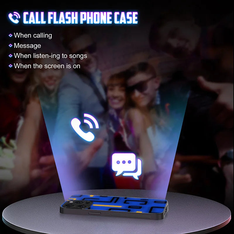 Luminous Animated LED Call Light Phone Case for iPhone 17, 16, 15, 14, 13, 12, 11 Pro Max – Tempered Glass Back Cover