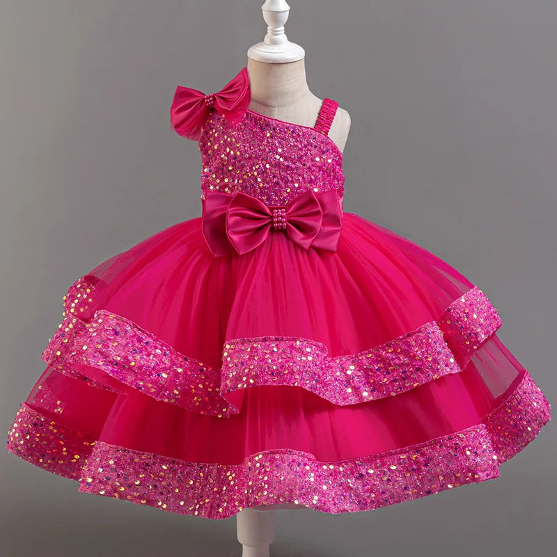 Girls' Sequined Bow Flower Girl Party & Princess Dress