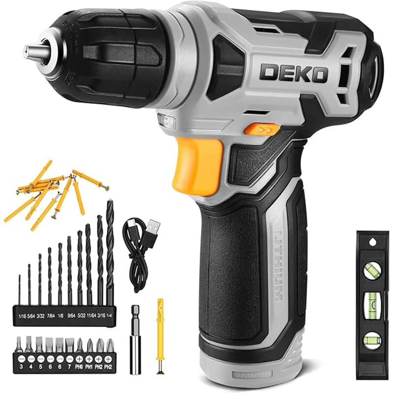 DEKO 8V Cordless Power Drill Set with 42-Piece Accessory Kit