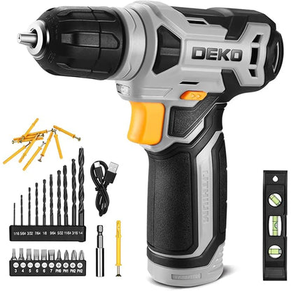 DEKO 8V Cordless Power Drill Set with 42-Piece Accessory Kit