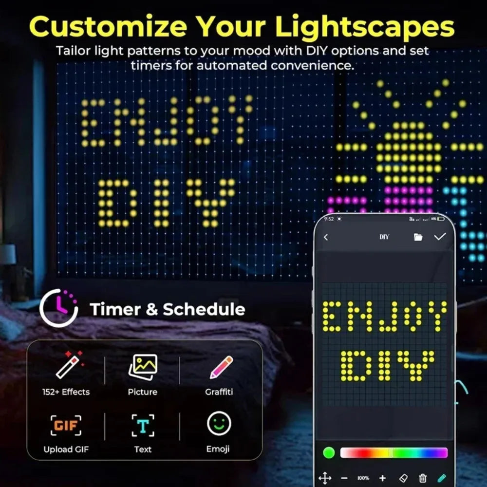 App-Controlled LED Christmas Curtain Light with Music Sync