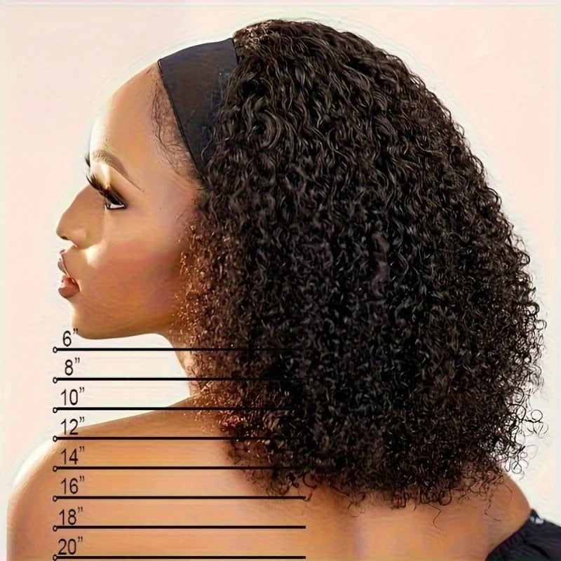 Short Headband Natural Black Curly Wig