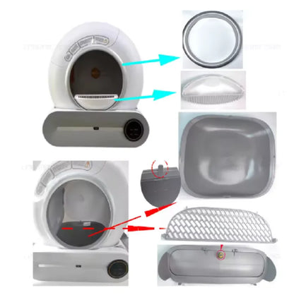 Automatic Cat Litter Box Accessories - Replacement Bin Door, Threshold Guard, Filter Screen & Garbage Bags Set