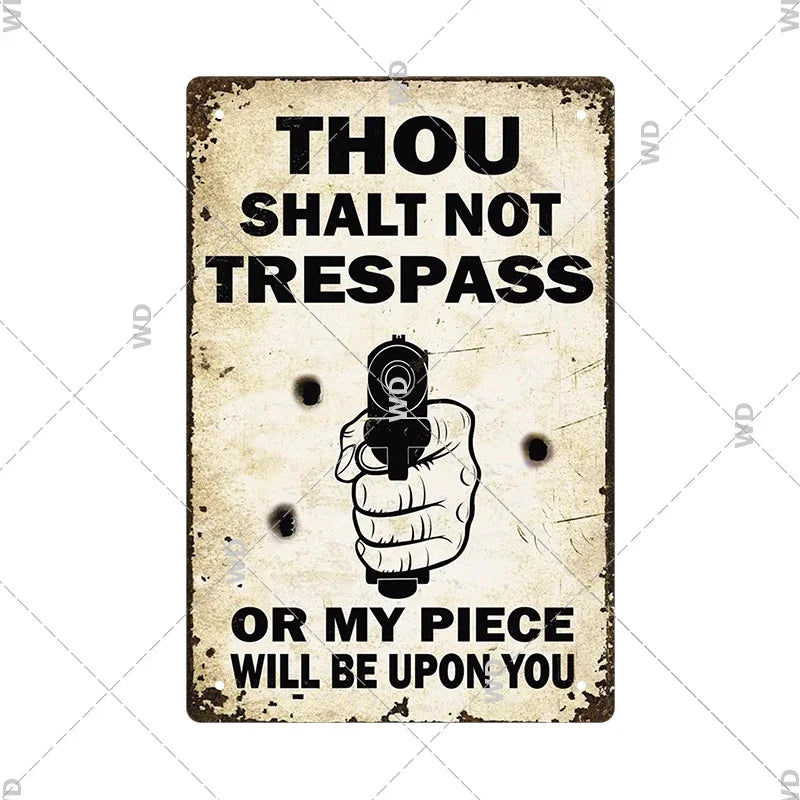 Warning Tin Sign - Vintage Private Property & Security Wall Plaque