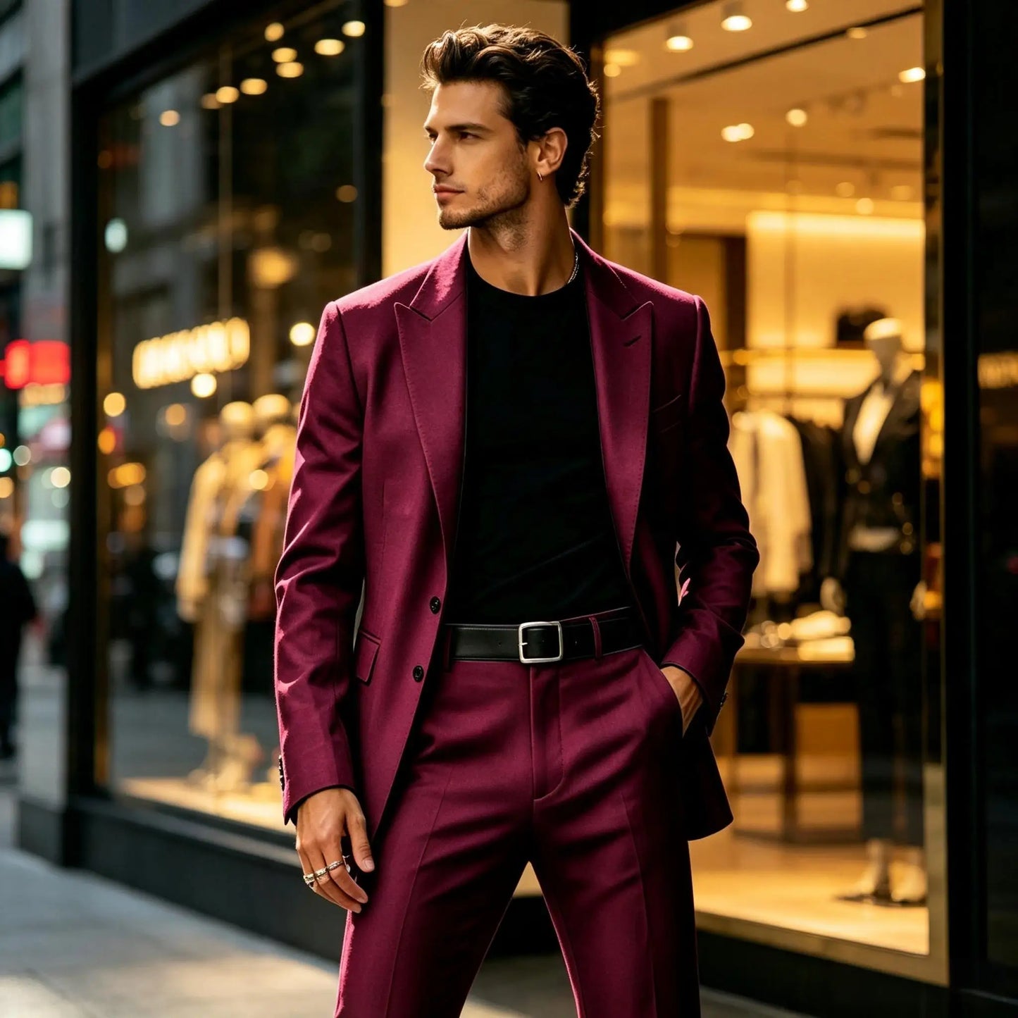 Men's Slim Fit Notched Lapel Blazer & Flared Pants 2-Piece Formal Suit Set