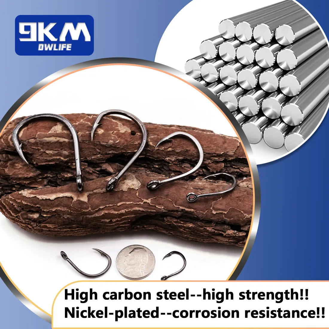 9KM 25Pcs High Carbon Steel Non-offset Circle Live Bait Hooks