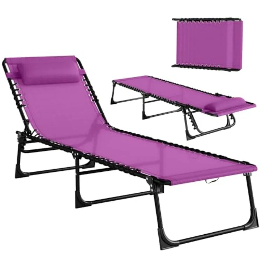 Folding Chaise Lounge Chair with 4-Position Reclining Back