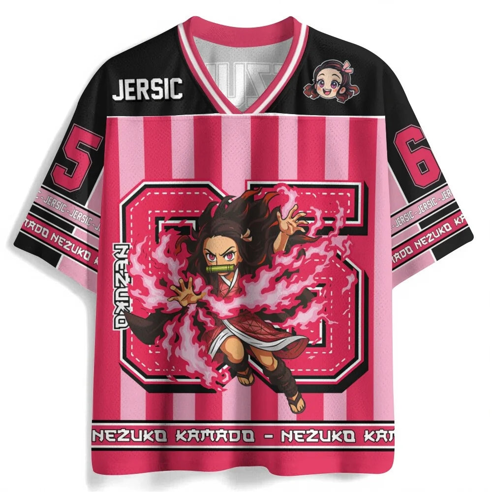 Demon Slayer Anime Oversize Jersey – Retro K-Pop Unisex Baseball & Hockey Sports T-Shirt