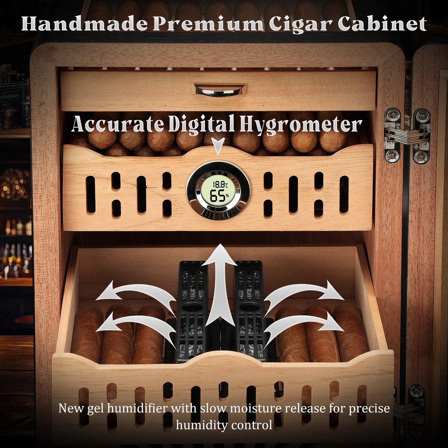 Glass-Top Tabletop Cigar Humidor Cabinet with Spanish Cedar Trays & Digital Hygrometer