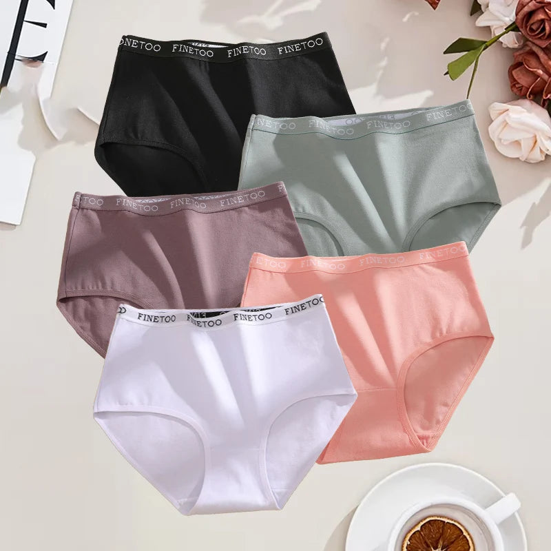 FINETOO 5Pcs Cotton High Waist Panties