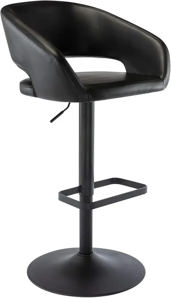 Faux Leather Swivel Barstool with Hollow Backrest and Arms Adjustable Height