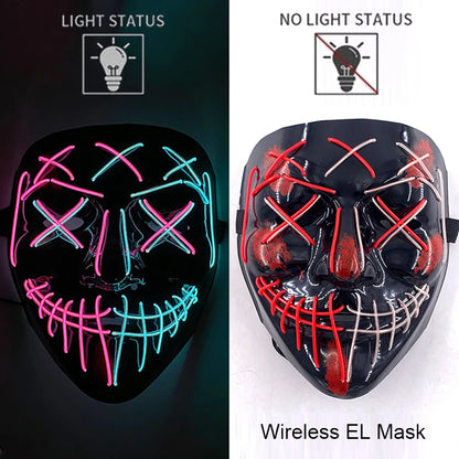 LED Light-Up Neon Wire Purge Mask – 3-Mode Halloween Horror Cosplay Mask for Adults