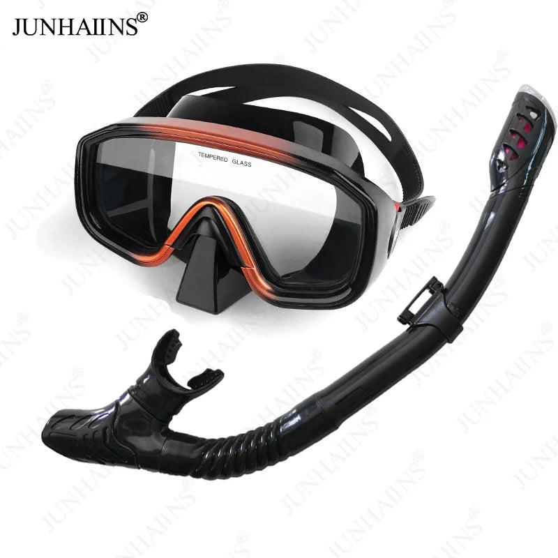 JUNHAINS Anti-fog Tempered Glass Breathing Tube and Mask Snorkeling Set