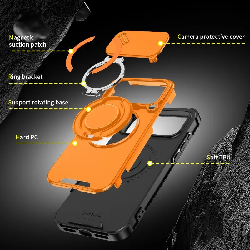Heavy Duty Rugged Armor Magnetic Bracket Case For iPhone