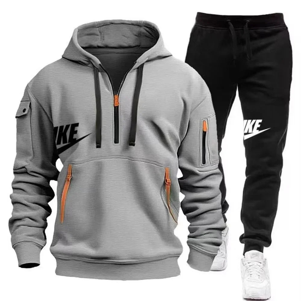 Warm Zippered Hoodie + Athletic Pants Set