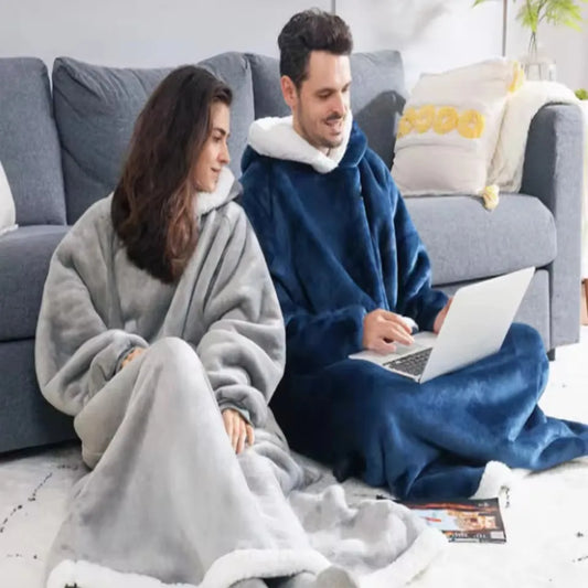 Hooded Super Long Flannel Blanket Pajamas with Sleeve