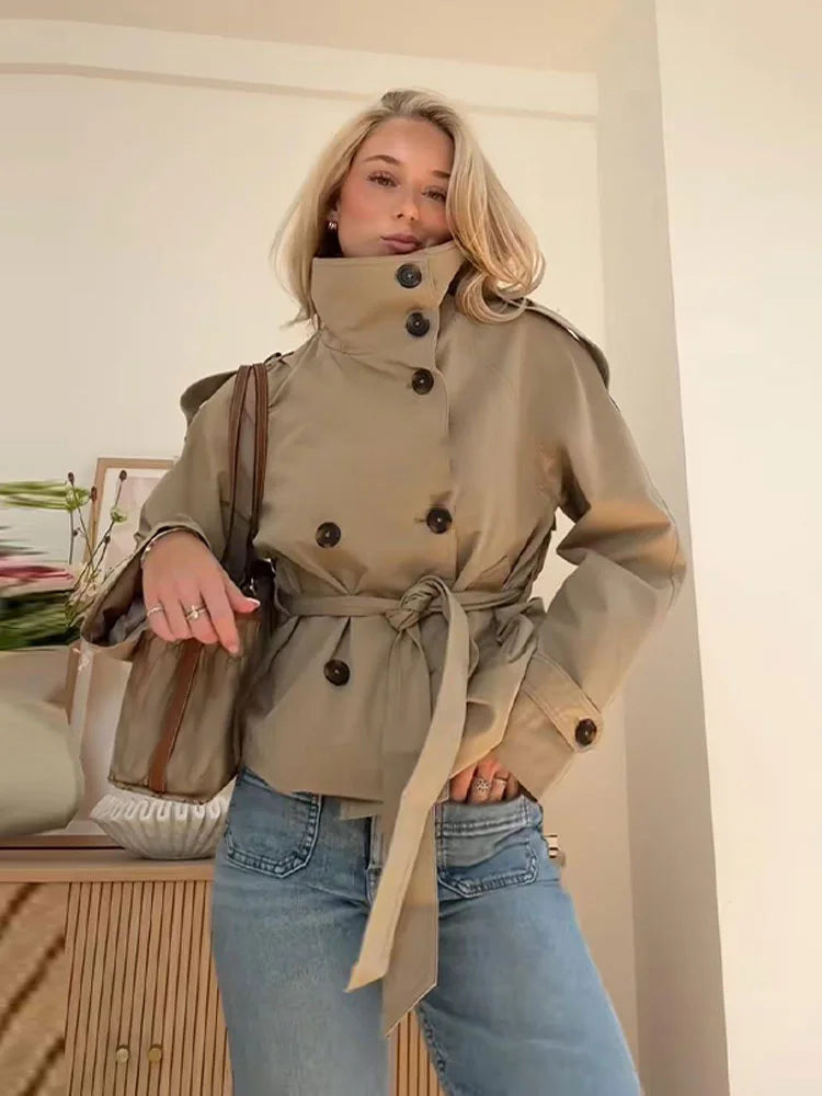 Women's Belted Cropped Trench Jacket