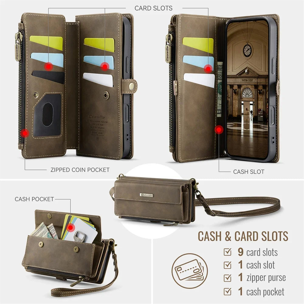 RFID Blocking Slim Leather Flip Wallet Case for iPhone