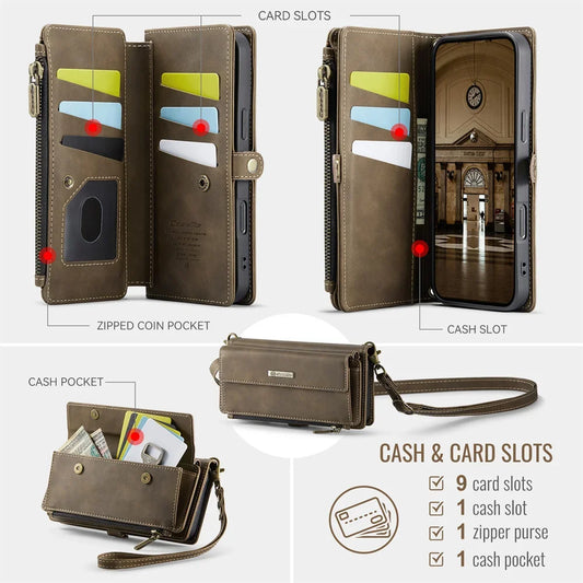 RFID Blocking Slim Leather Flip Wallet Case for iPhone