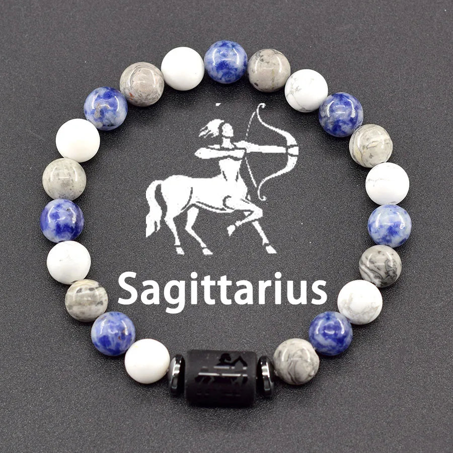 12 Zodiac Sign Natural Bead Bracelet for Men & Women