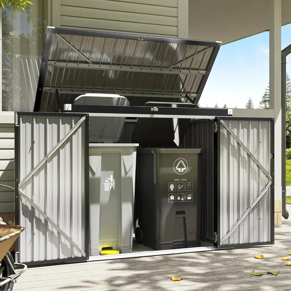 80 Cu. Ft Outdoor Trash Can Storage Shed w/Lockable Doors & Waterproof Lid Chain