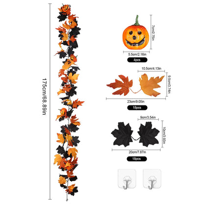 Halloween Artificial Red & Black Maple Leaf Garland