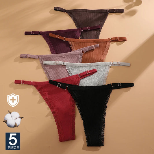 FINETOO 5-Pack Women's Cotton G-String Thongs - Low-Rise Breathable Panties