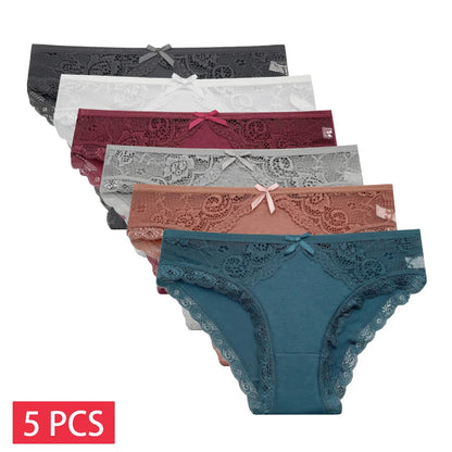 Women's 5-Pack Lace Trim Cotton Seamless Briefs Underwear