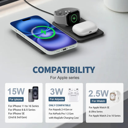 15W Magnetic 3 in 1 Wireless Charger Station