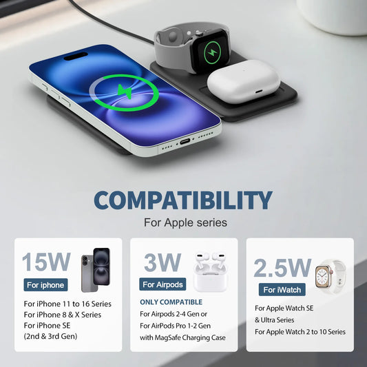 15W Magnetic 3 in 1 Wireless Charger Station