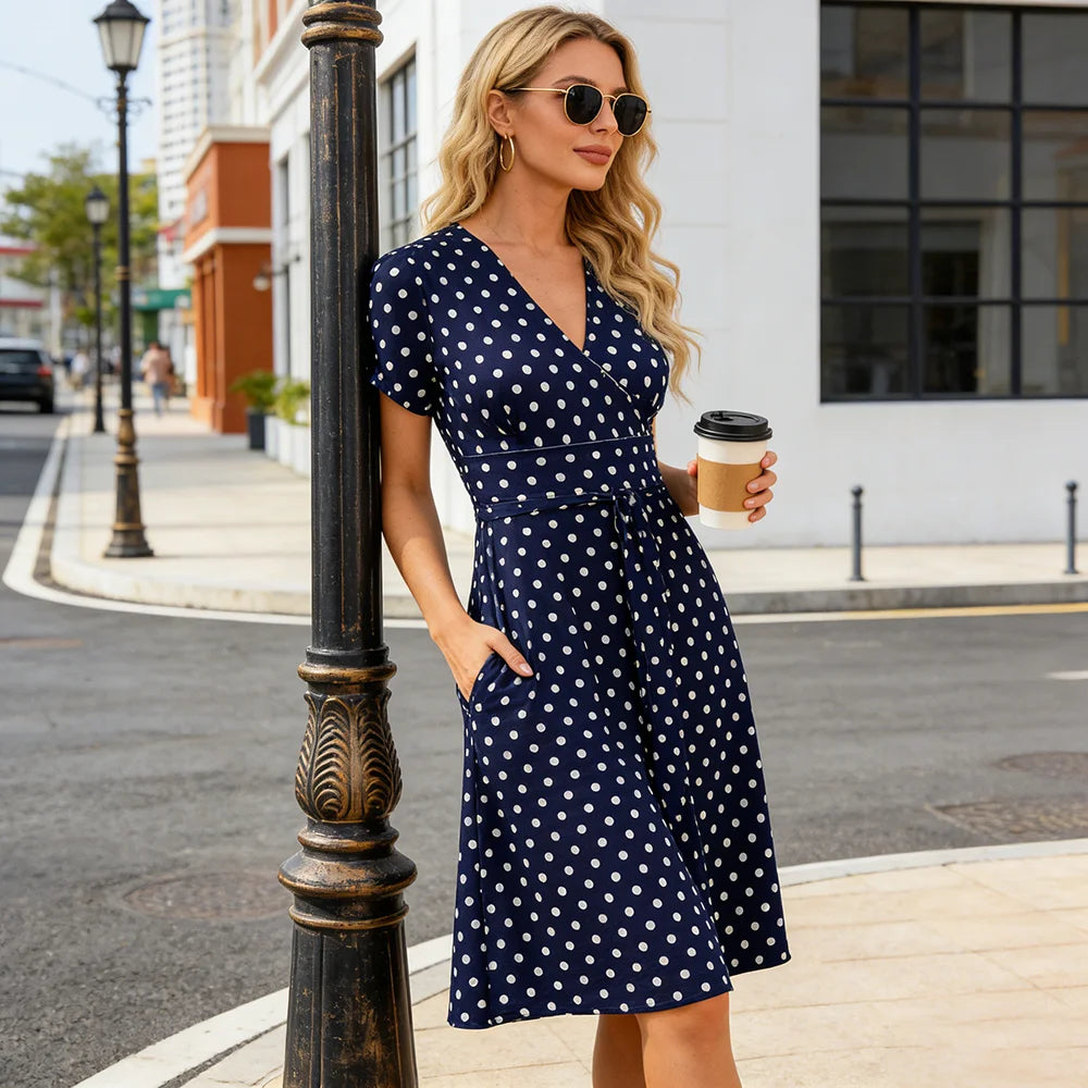 V-Neck Wrap Dress with Pockets