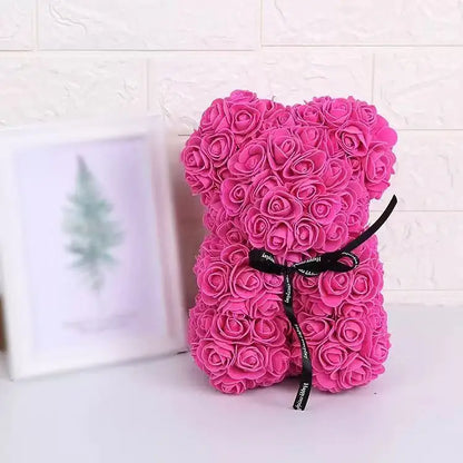 25cm Artificial Teddy Rose Flower Bear with Box