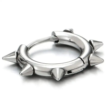 Stainless Steel Spike Huggie Hoop Earrings – Gothic & Punk Unisex Jewelry