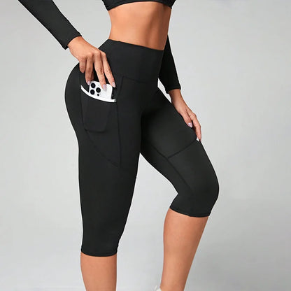 Women's High-Waisted Capri Yoga Leggings - Tummy Control Athletic Workout Cropped Pants with Pockets
