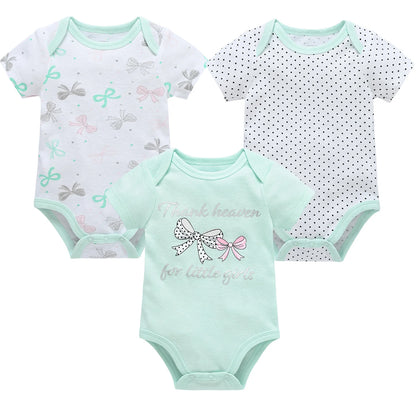3 Pcs Cute Unicorn Print Short-Sleeve Jumpsuit