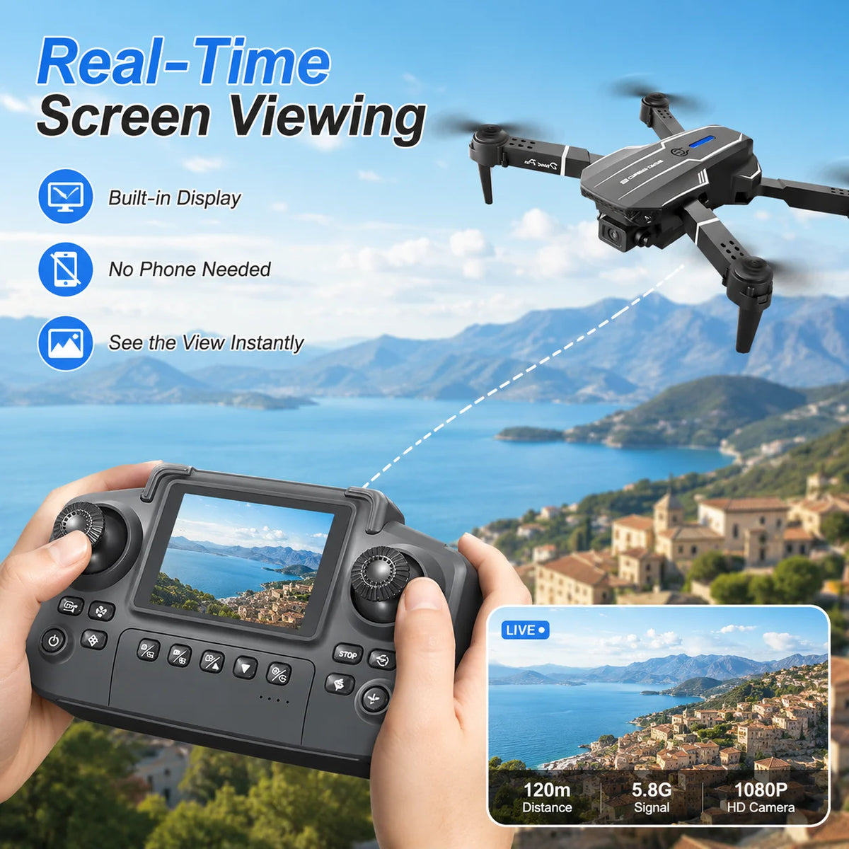 ZNLYRION Foldable 8K HD Dual Camera RC Drone with Brushless Motor