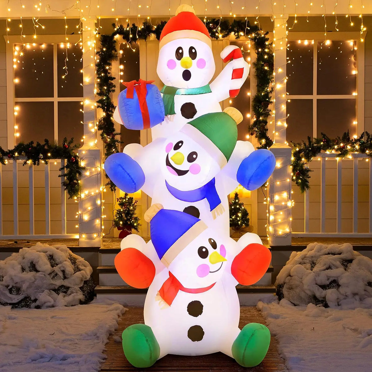 6 FT Christmas Inflatable Stacked Snowmen Outdoor Decor with Built-in LEDs