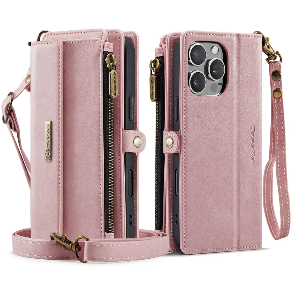 RFID Blocking Slim Leather Flip Wallet Case for iPhone