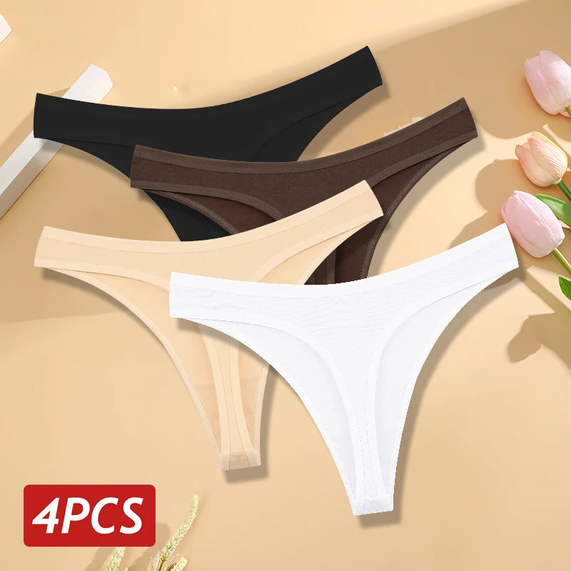 4PCS Cotton Seamless Low Rise Thongs