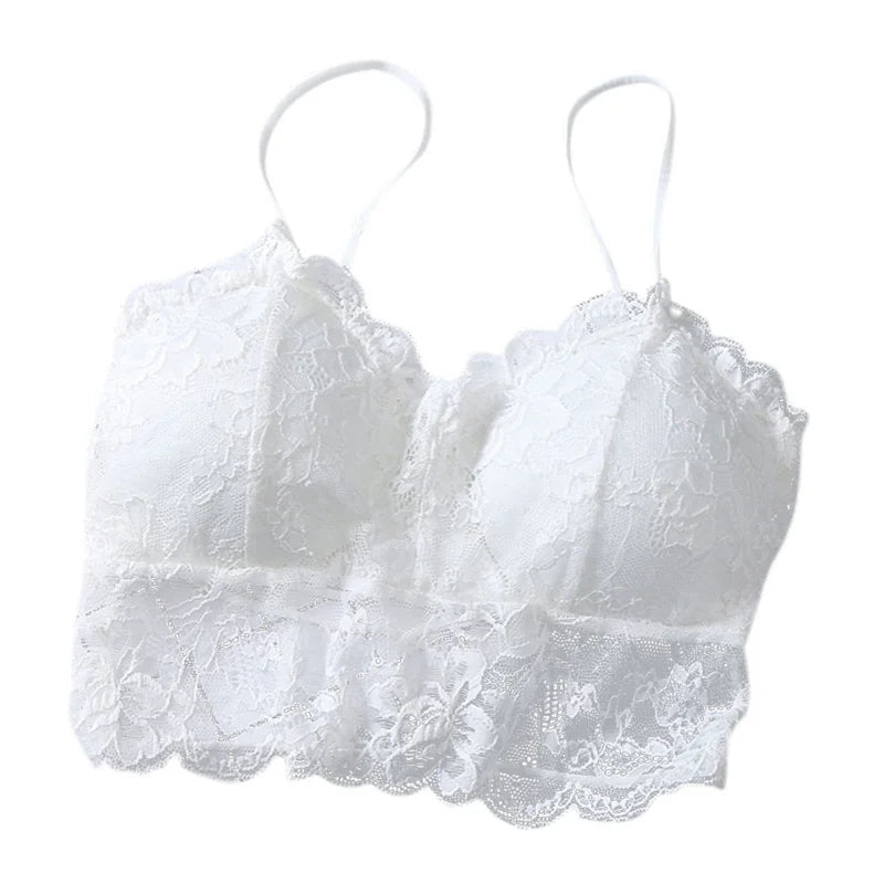 Women's Lace Bustier Bralette Sleeveless Back-Zipper Crop Tank Top