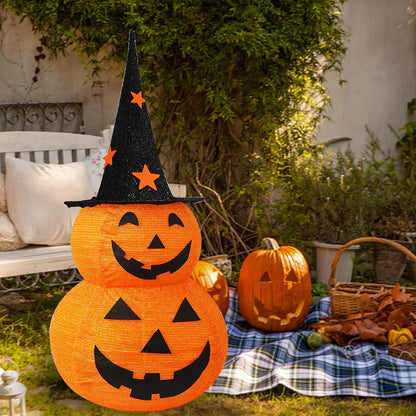 3FT Light-Up Stacked Jack-O'-Lantern Pumpkin - Collapsible Halloween Decor with 50 LED Lights & 8 Lighting Modes
