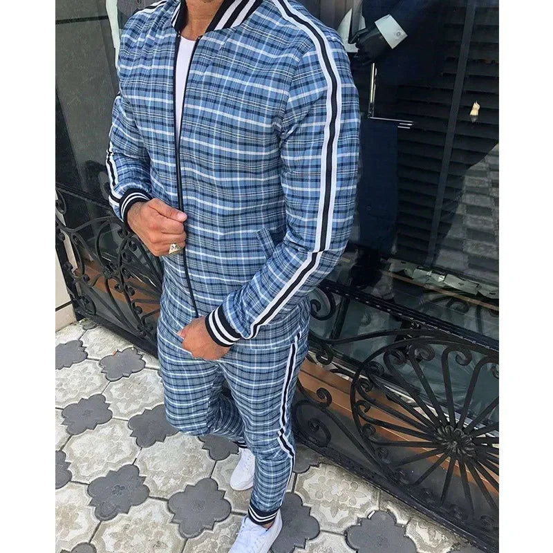 2-pce Checkered Sports Shirt & Jogging Clothes