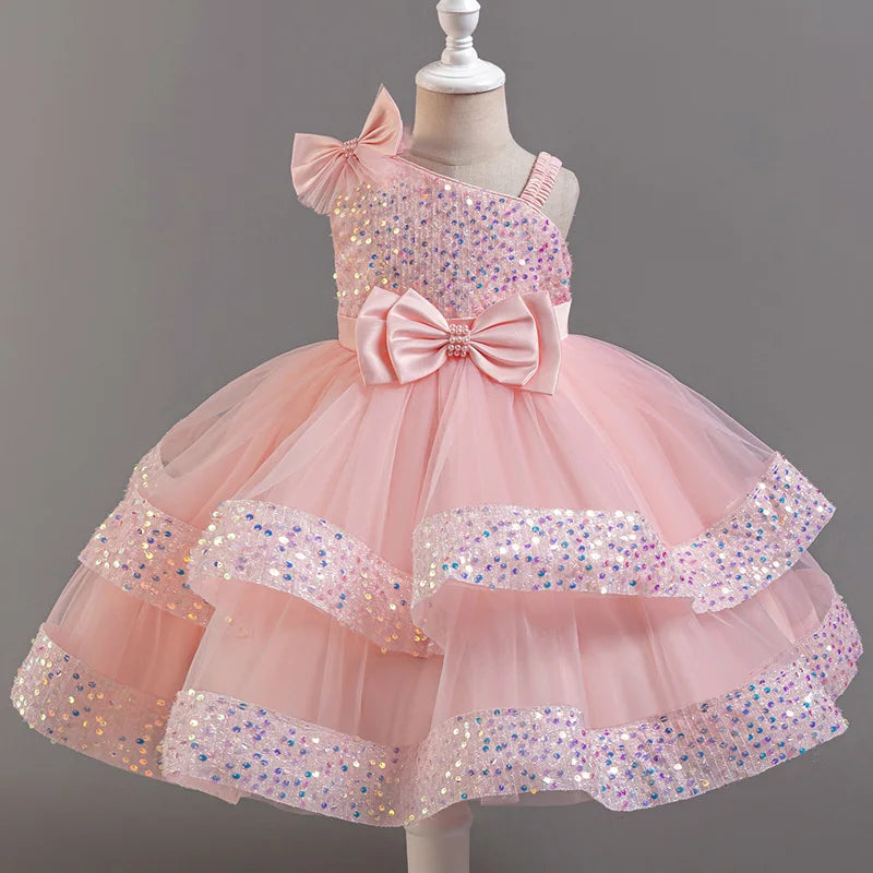 Girls' Sequined Bow Flower Girl Party & Princess Dress