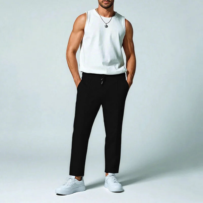 Men's Slim Fit Waffle Knit Athletic Jogger Pants with Pockets