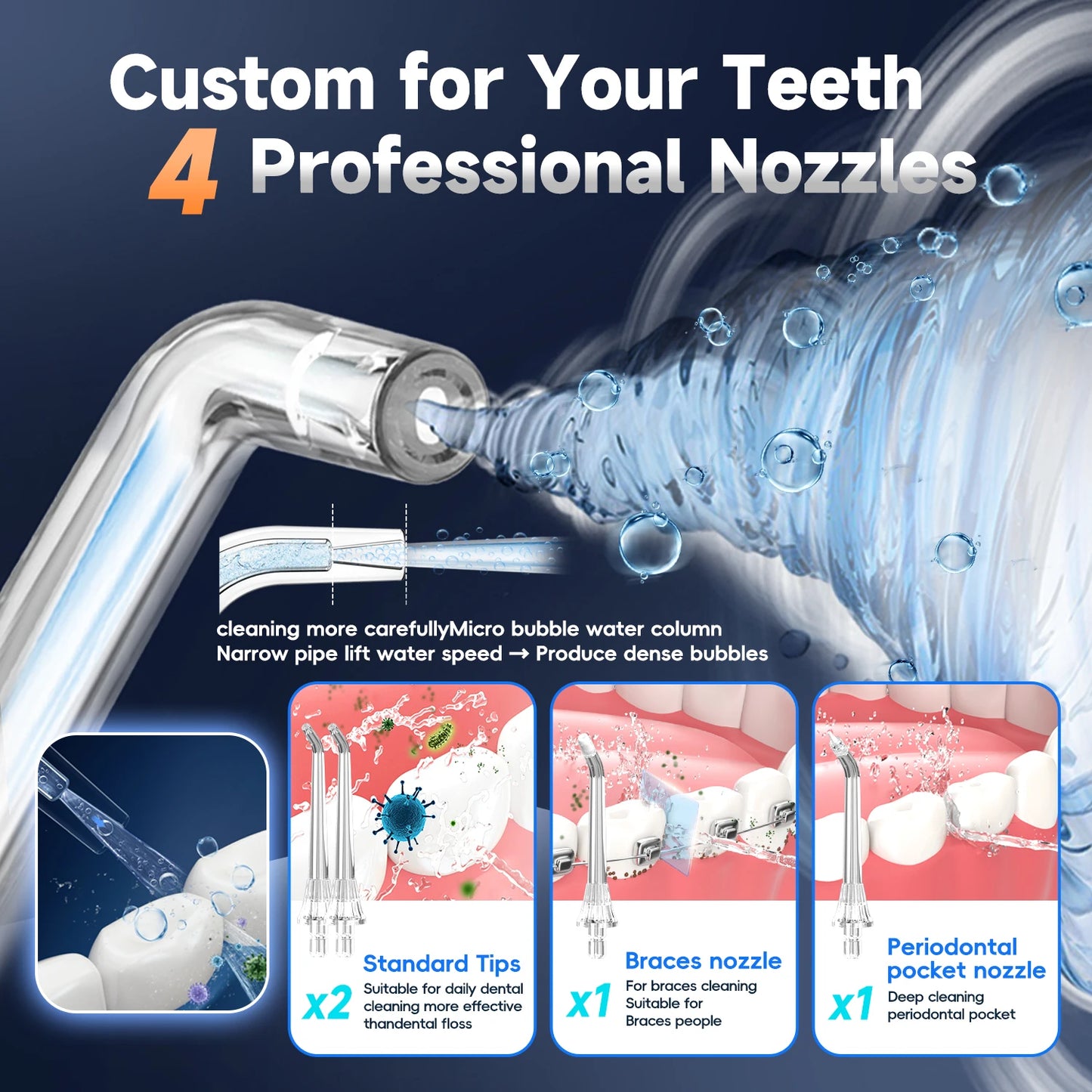 Cordless Water Dental Flosser 4 Jet Tips 4 Modes