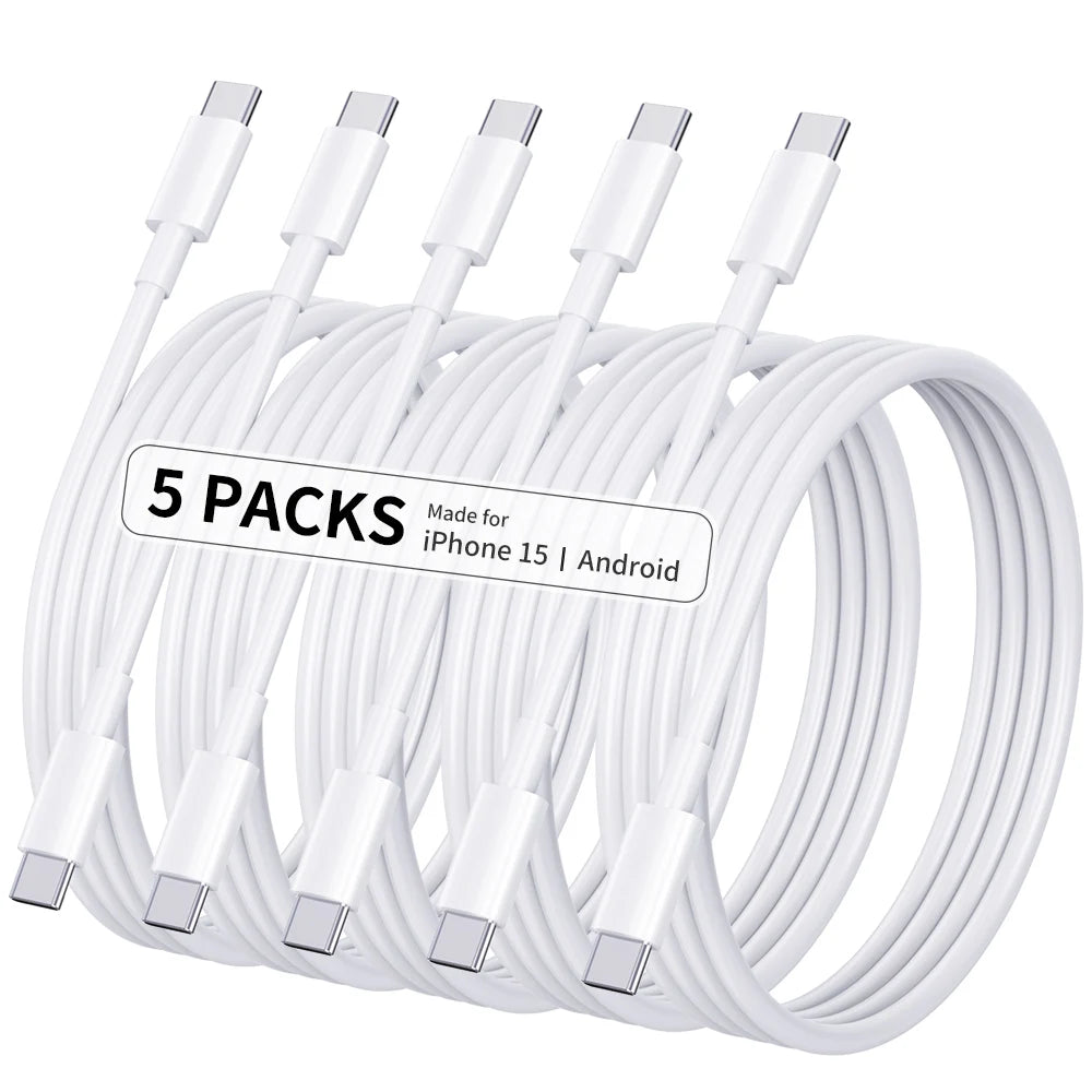 [5-Pack] 60W USB-C to USB-C Fast Charging Cable Set